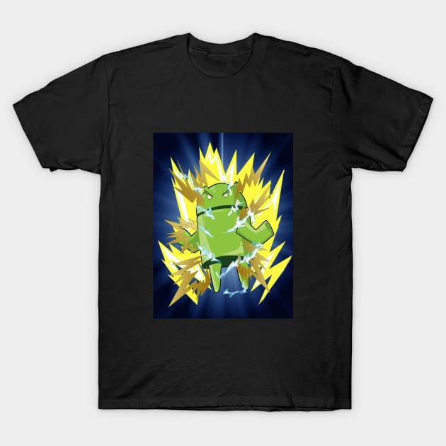 Super Saiyan Android Bot (Background) T-Shirt by FungibleDesign